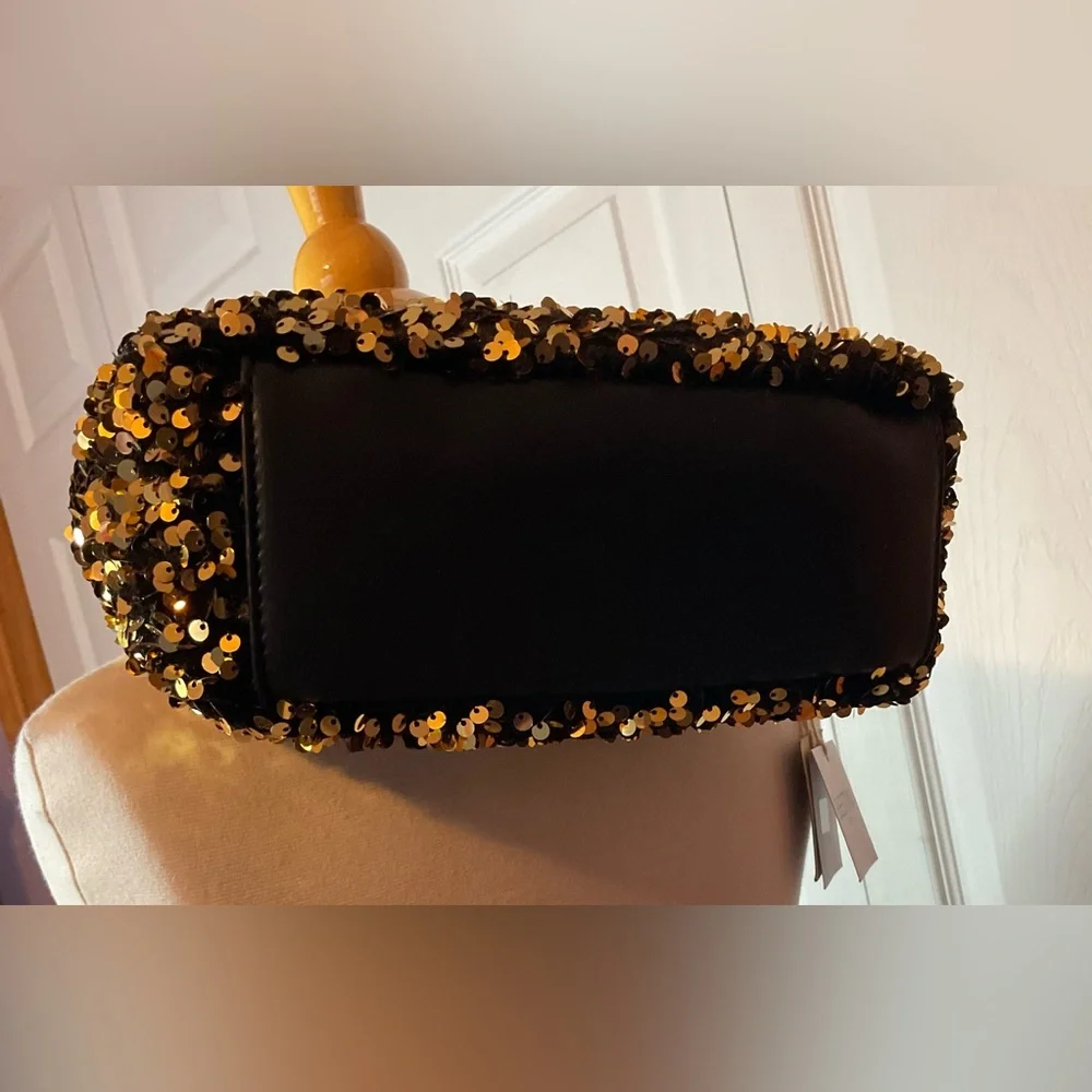 Bestini Paris Black Gold Sequin‎ Recycled Cross Body Bag Purse New